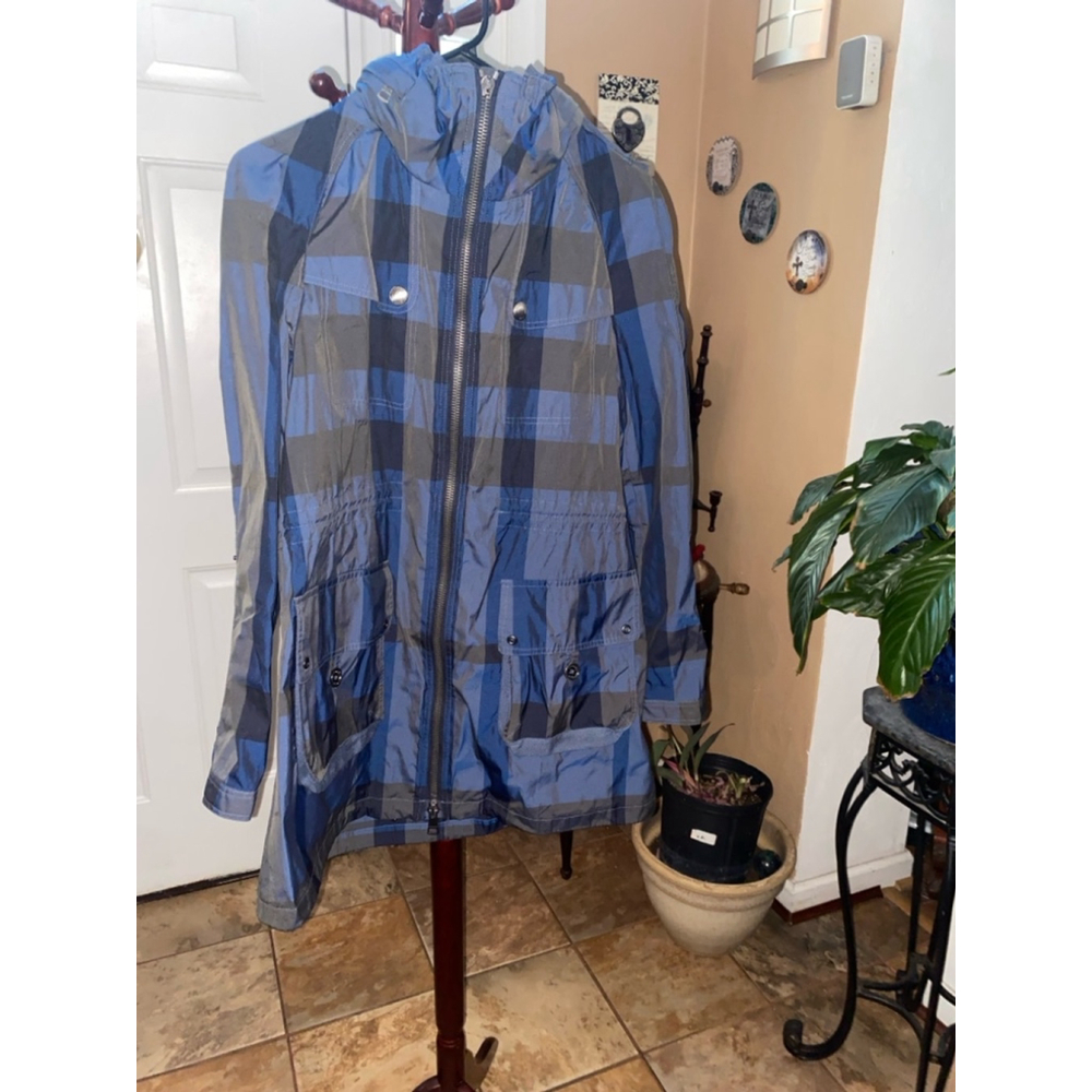 Women's Burberry Brit Plaid Jacket Size 10 Blue Gray